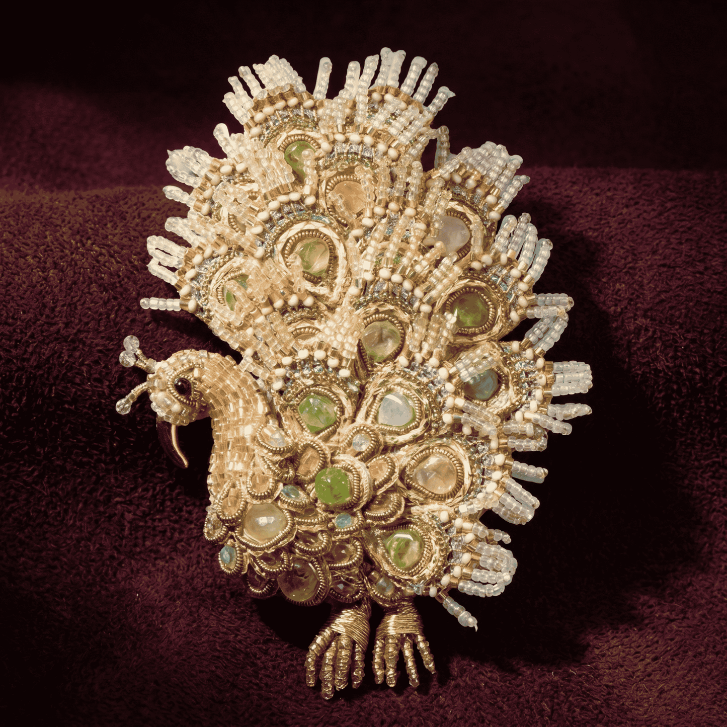 Maharaja Peacock Brooch - Sage & Gold