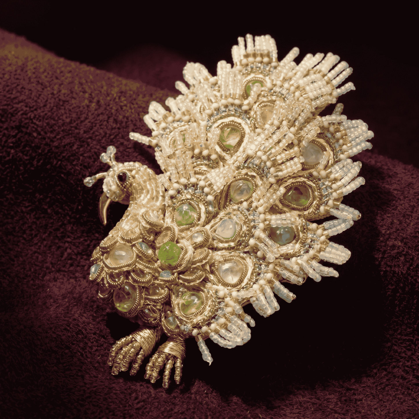 Maharaja Peacock Brooch - Sage & Gold