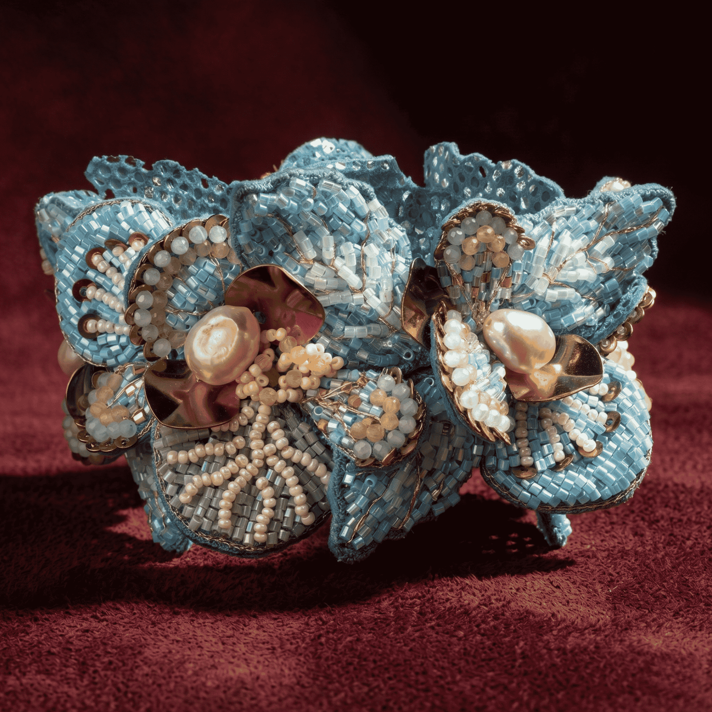 Primrose Floral Cuff Bracelet - Baby Blue