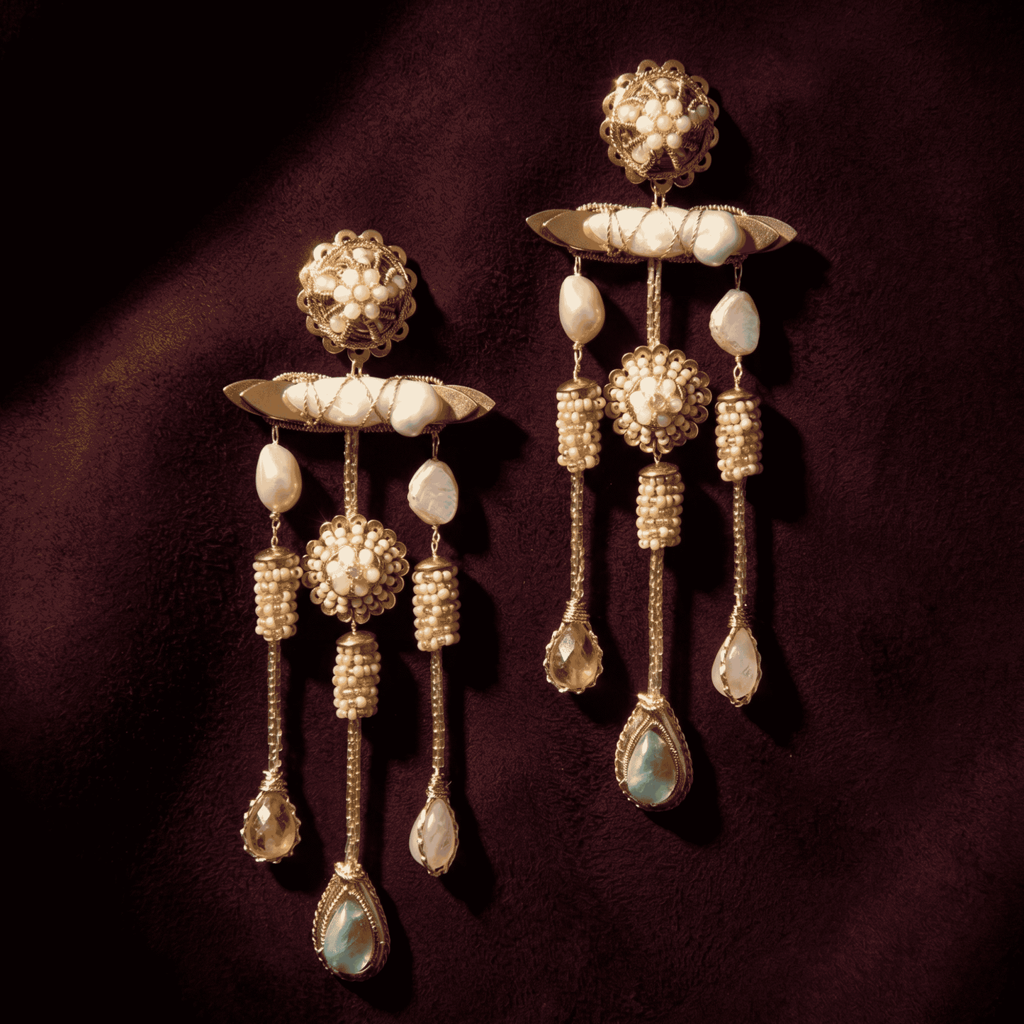 Sakir Beaded Chandelier Earrings - Blush Multi