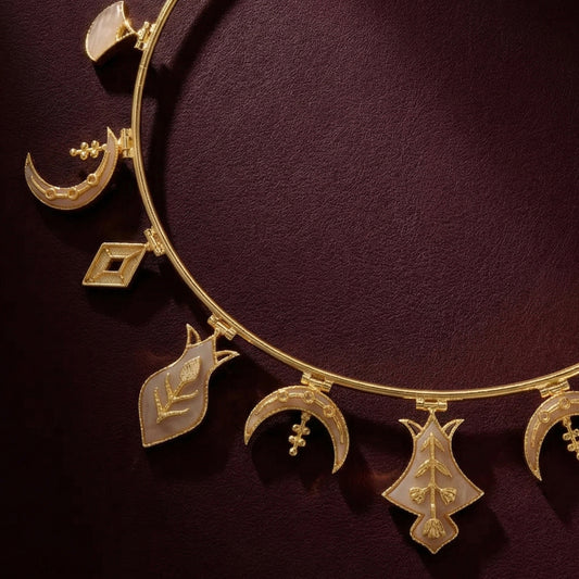 Hamsa Charm Collar Necklace - Gold & Mother of Pearl Resin