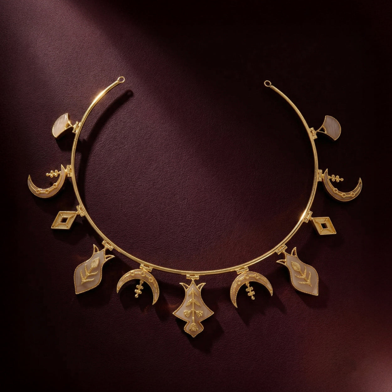 Hamsa Charm Collar Necklace - Gold & Mother of Pearl Resin