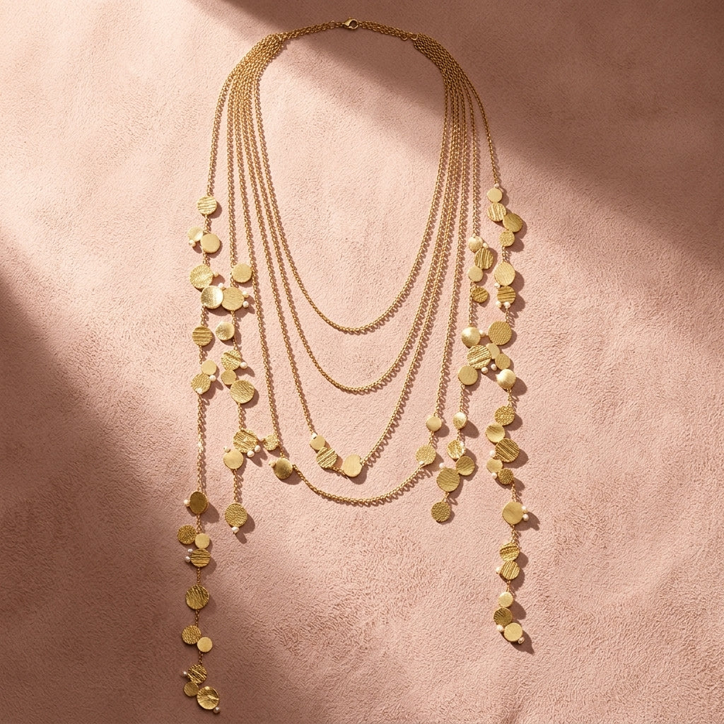 Aire Layered Chain Necklace - Gold & Pearl