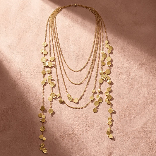 Aire Layered Chain Necklace - Gold & Pearl