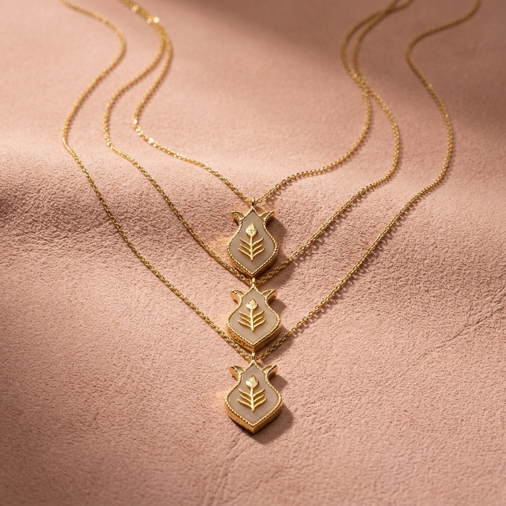 Amphora Layered Pendant Necklace - Gold & Mother of Pearl Resin