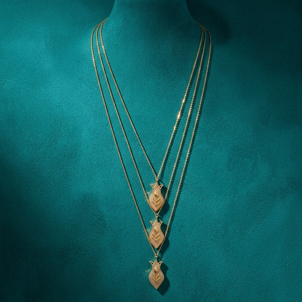 Amphora Layered Pendant Necklace - Gold & Mother of Pearl Resin