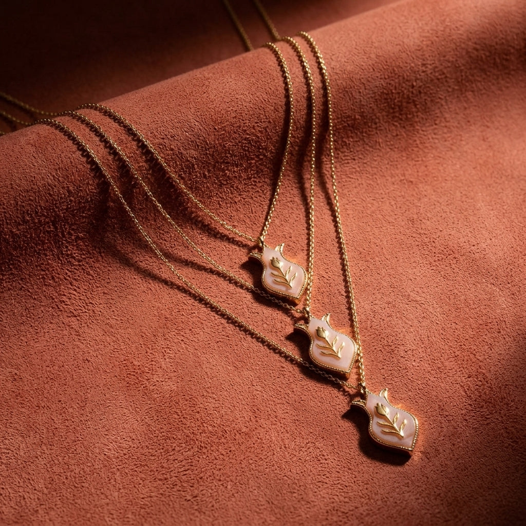 Amphora Layered Pendant Necklace - Gold & Mother of Pearl Resin
