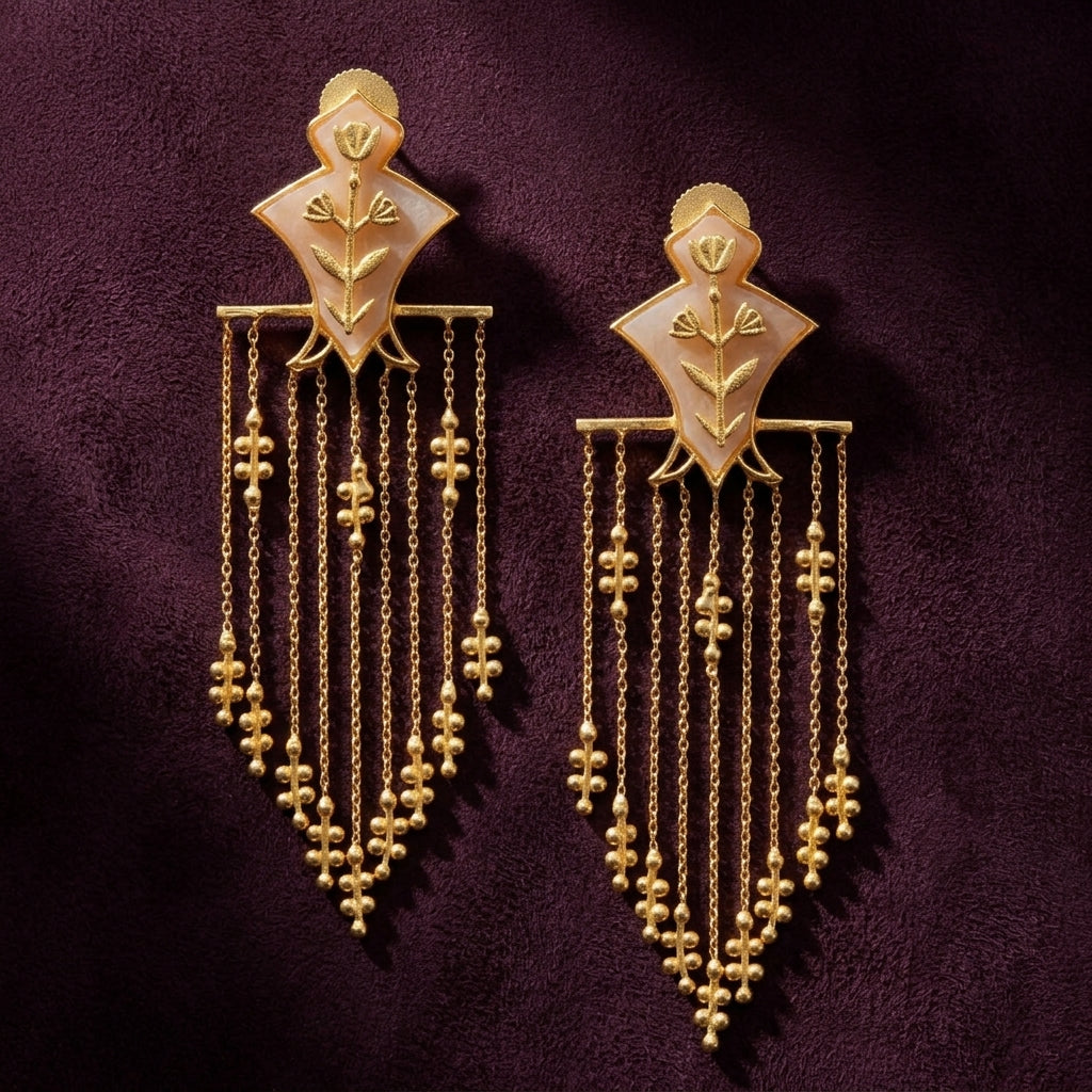 Serai Chandelier Earrings - Gold & Mother of Pearl Resin