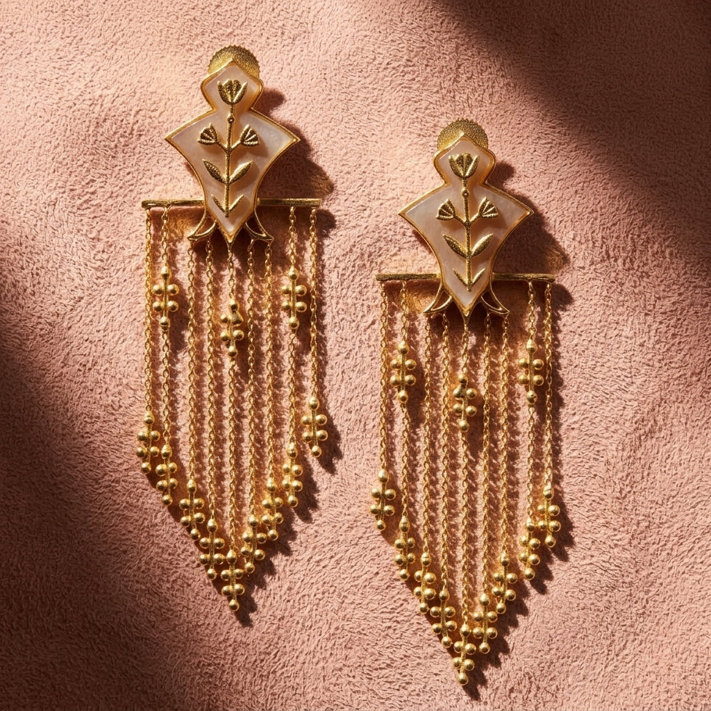 Serai Chandelier Earrings - Gold & Mother of Pearl Resin