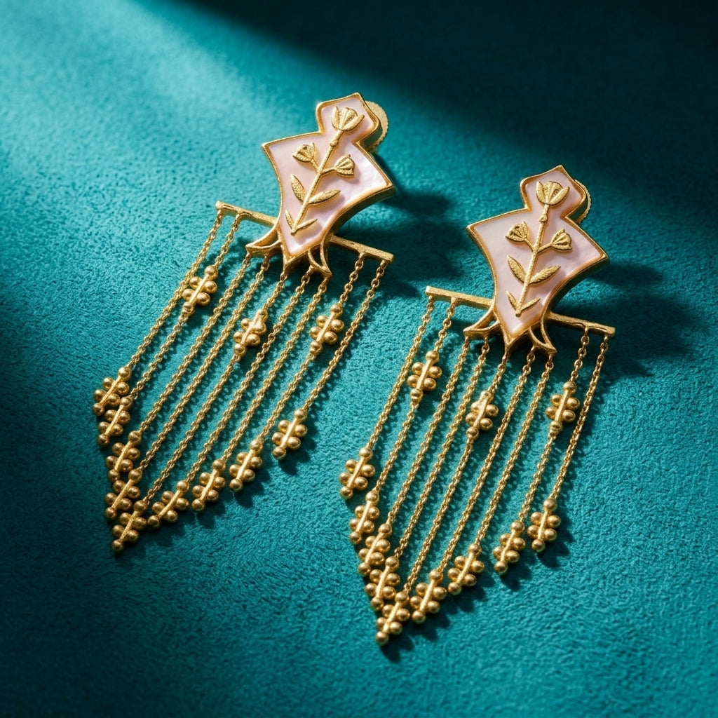 Serai Chandelier Earrings - Gold & Mother of Pearl Resin