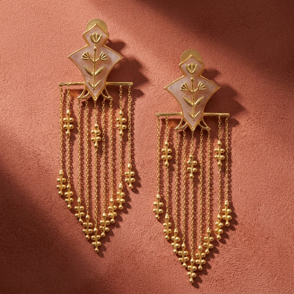 Serai Chandelier Earrings - Gold & Mother of Pearl Resin