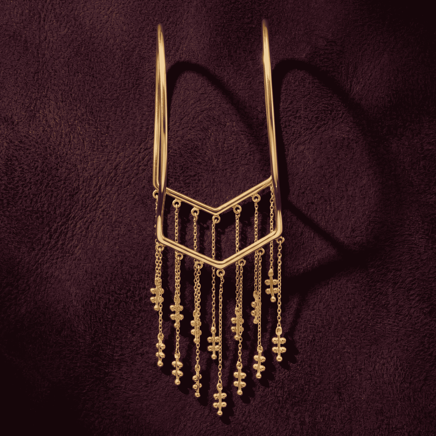 Silsila Gold Cuff Bracelet with Chain Fringe