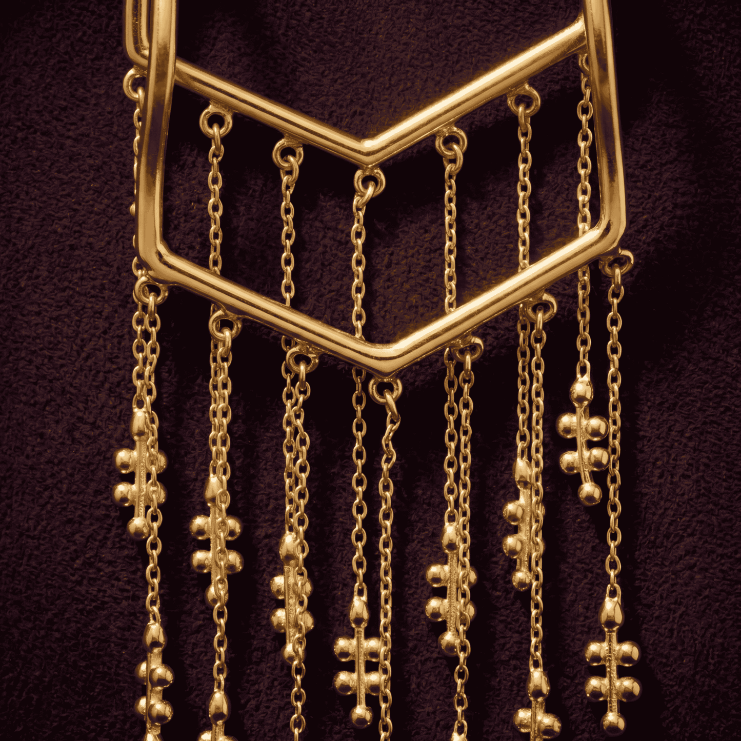 Silsila Gold Cuff Bracelet with Chain Fringe