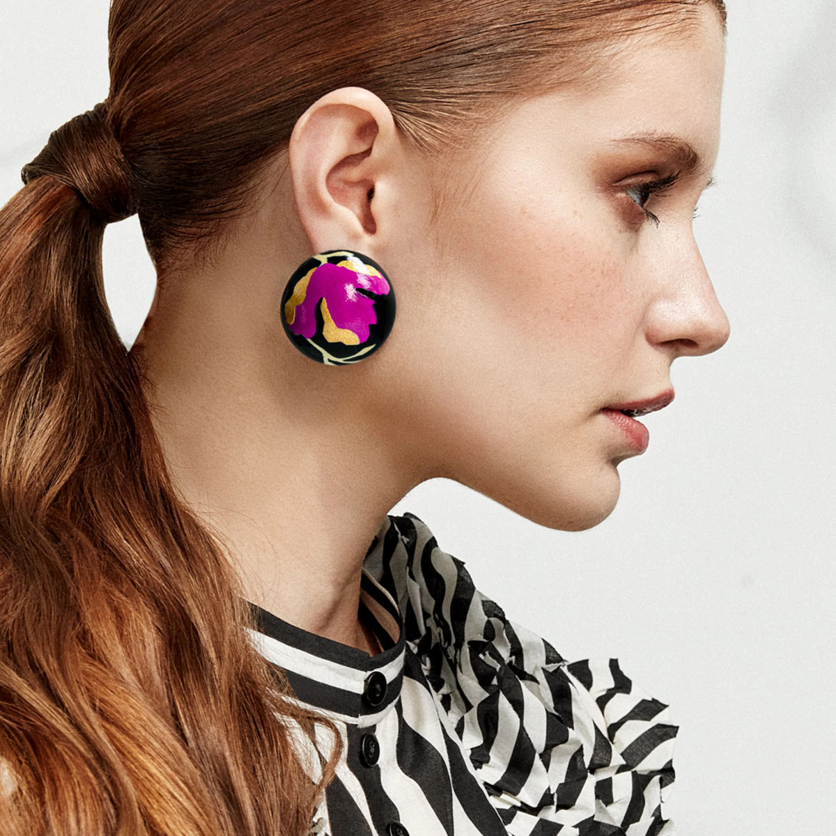 Gaia Floral Oversized Dome Stud Earrings - Fuchsia Nightfall