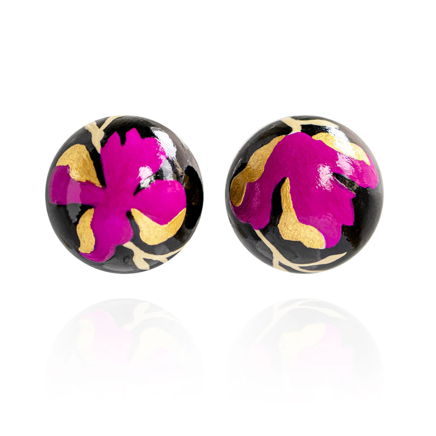 Gaia Floral Oversized Dome Stud Earrings - Fuchsia Nightfall