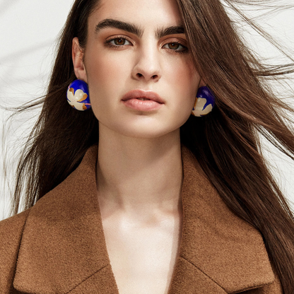 Gaia Floral Oversized Dome Stud Earrings - Ultramarine Lily