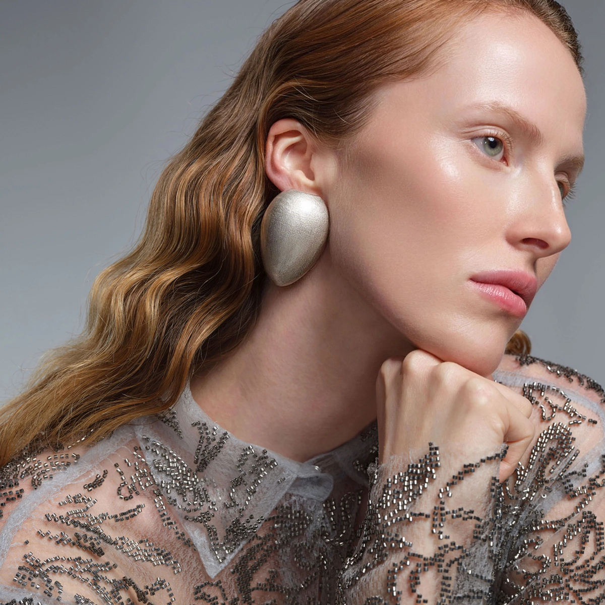 Juno Oversized Bombe Stud Earrings - Platinum Glow