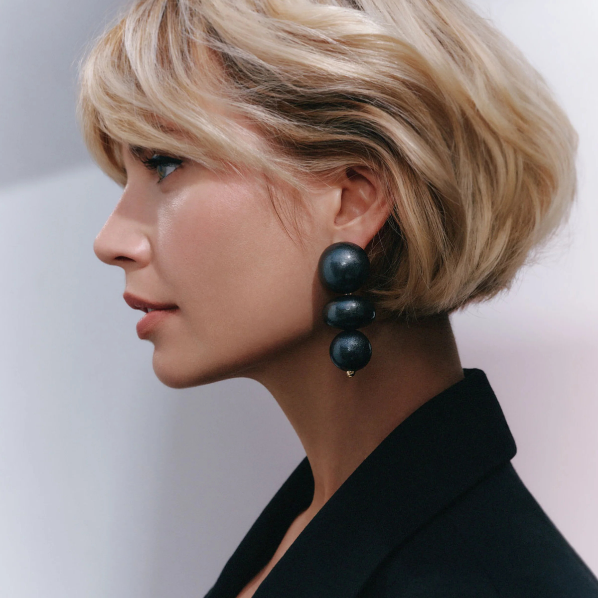 Nola Triple Bead Drop Earrings - Black Coral