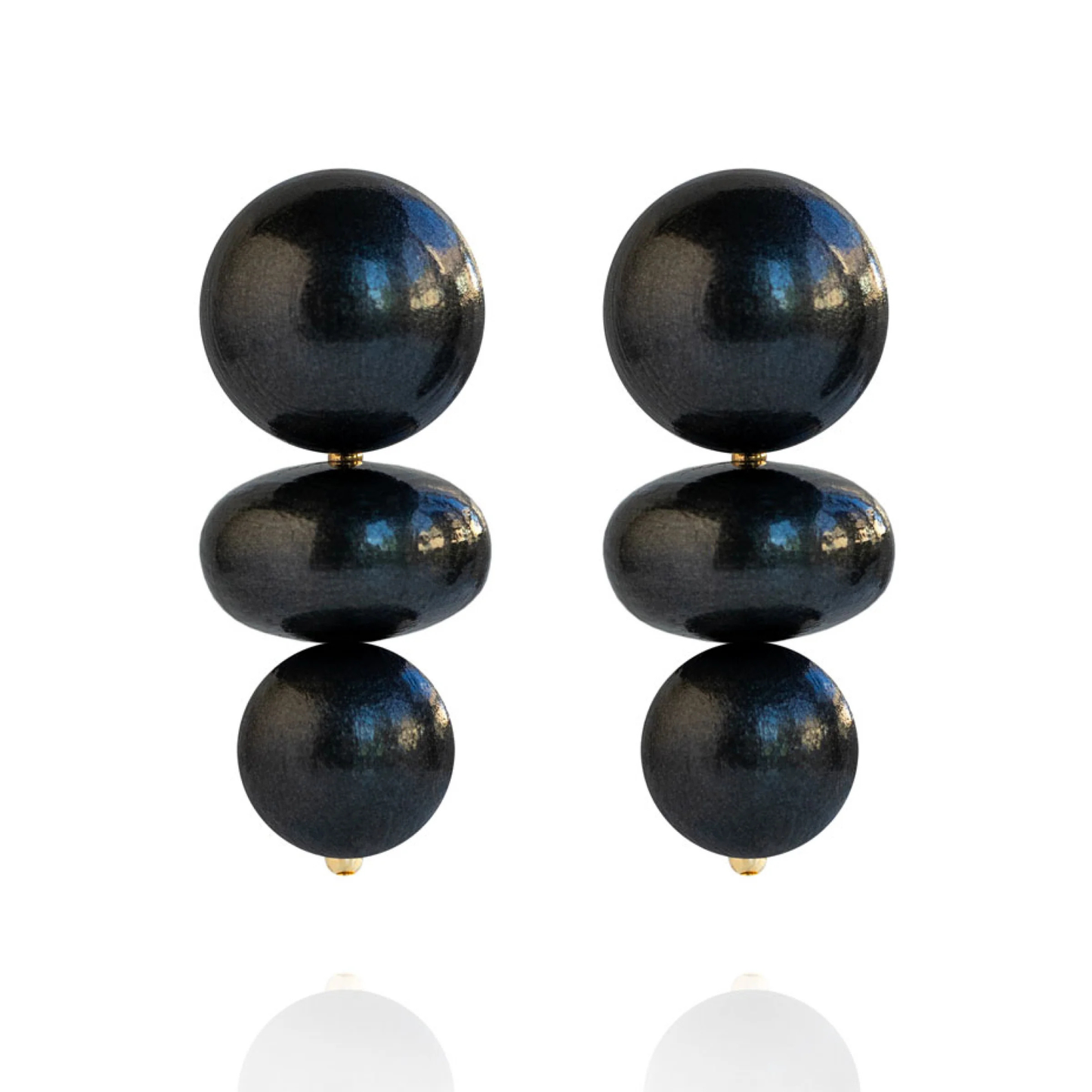 Nola Triple Bead Drop Earrings - Black Coral