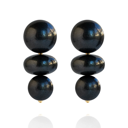 Nola Triple Bead Drop Earrings - Black Coral