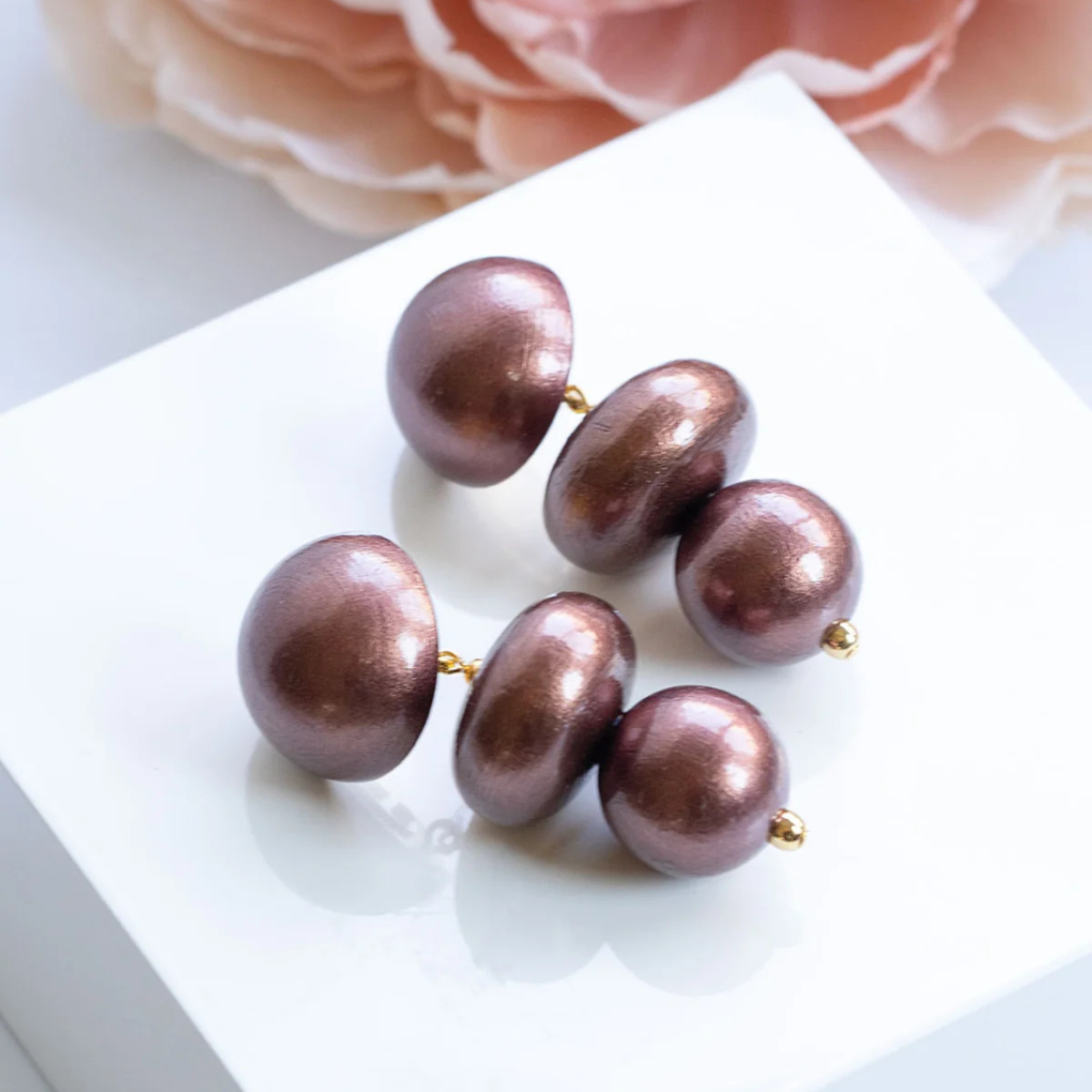 Nola Triple Bead Drop Earrings - Chocolate Cherry