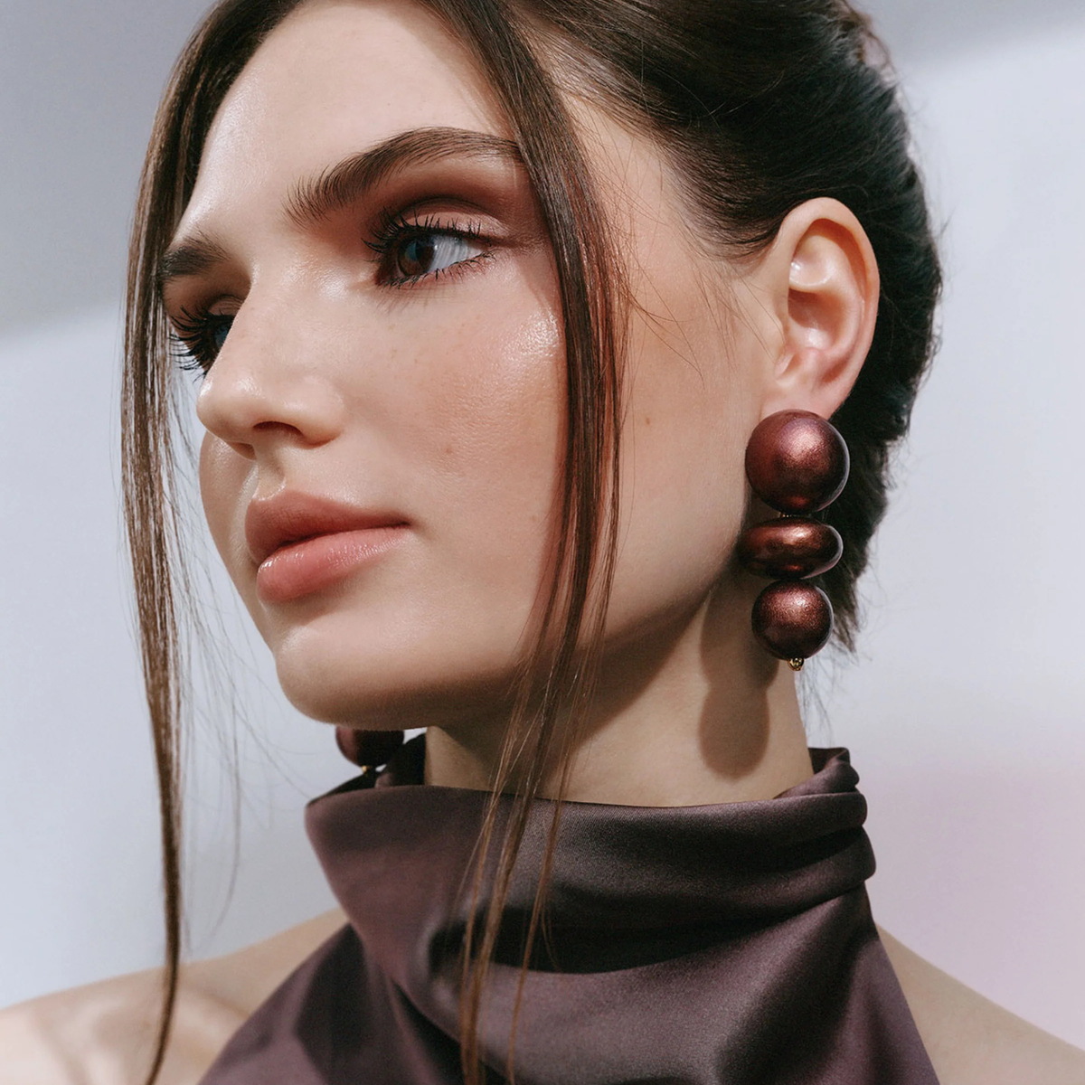 Nola Triple Bead Drop Earrings - Chocolate Cherry