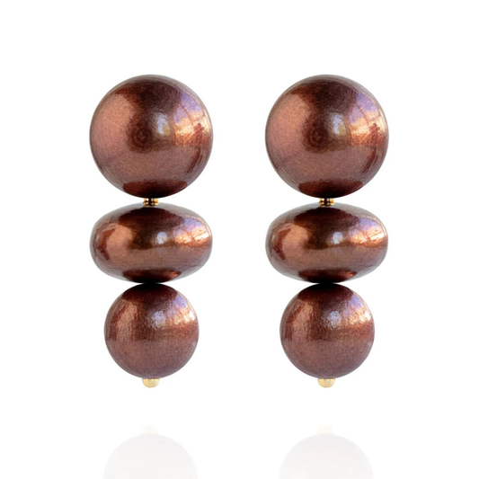 Nola Triple Bead Drop Earrings - Chocolate Cherry