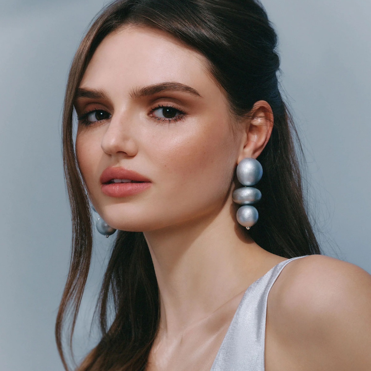 Nola Triple Bead Drop Earrings - Cloudy Sky
