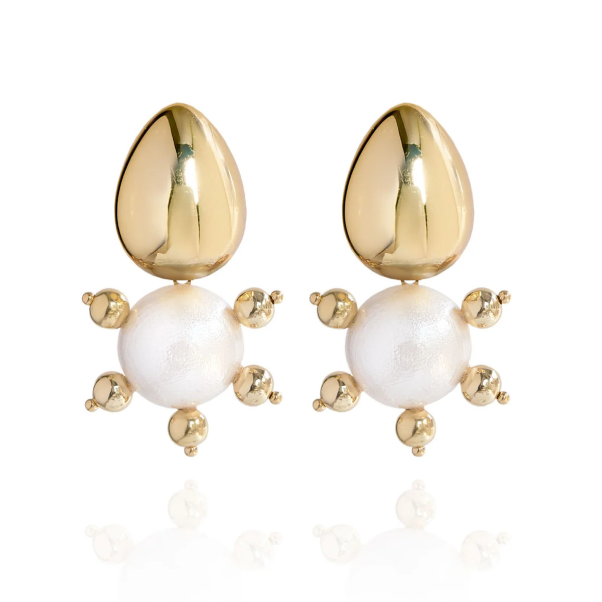 Tulia Oversized Sunburst Orb Stud Earrings - White Heron