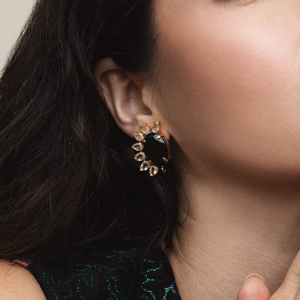 Krista Drop Earrings - Red Agate & Onyx