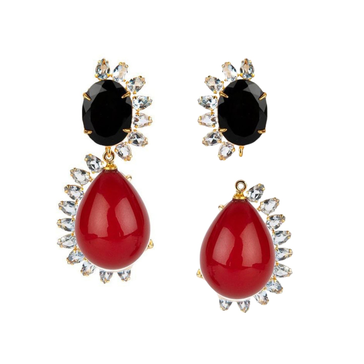 Krista Drop Earrings - Red Agate & Onyx