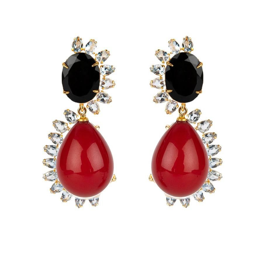 Krista Drop Earrings - Red Agate & Onyx