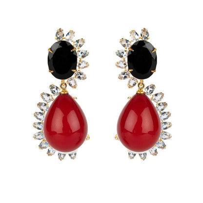 Krista Drop Earrings - Red Agate & Onyx