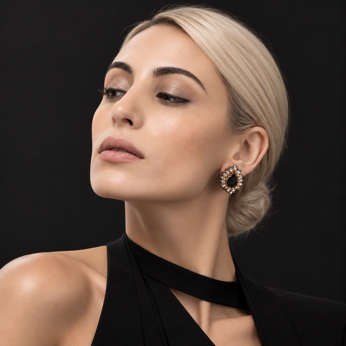 Leesha Crystal Teardrop Stud Earrings - Black