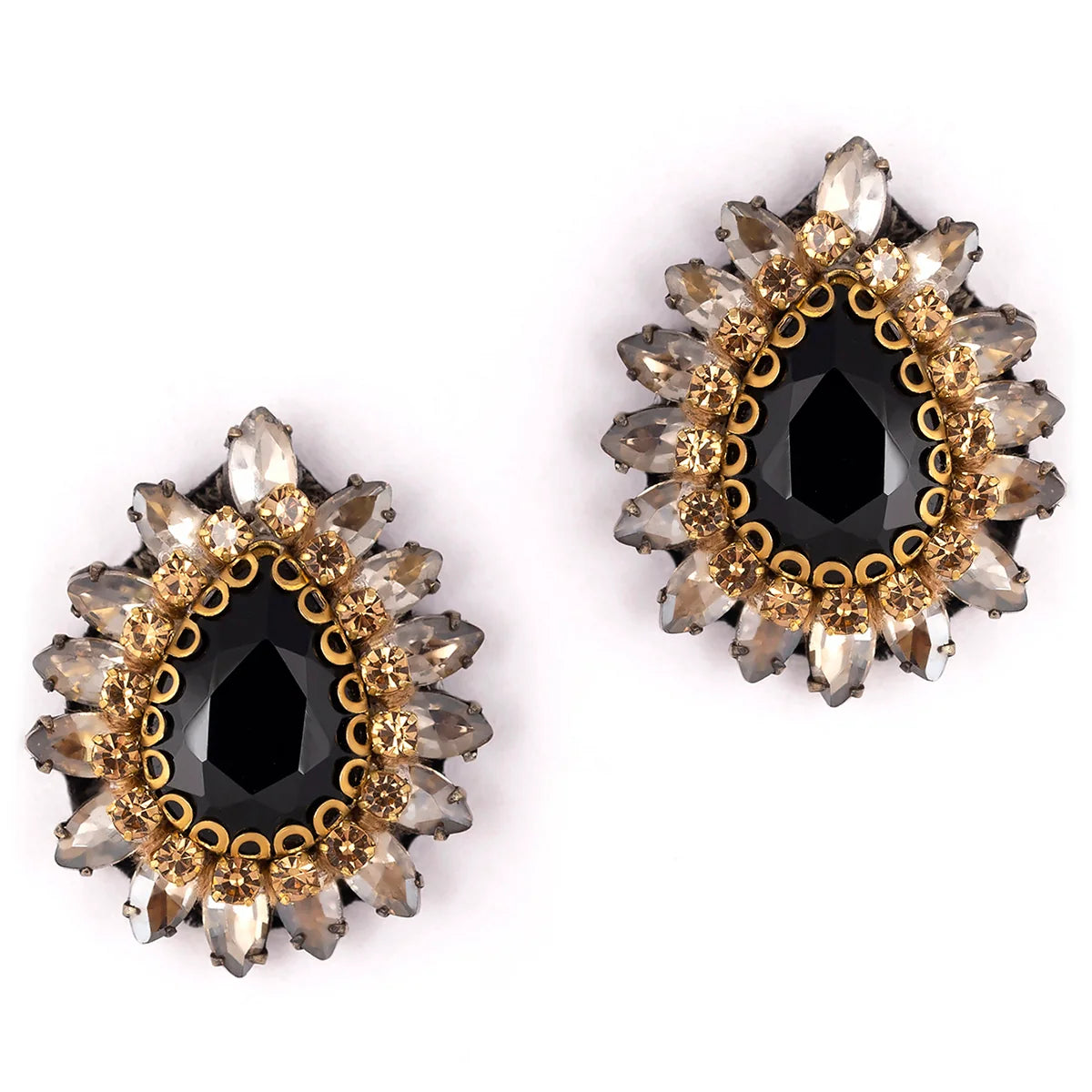 Leesha Crystal Teardrop Stud Earrings - Black