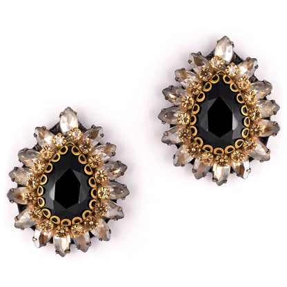 Leesha Crystal Teardrop Stud Earrings - Black