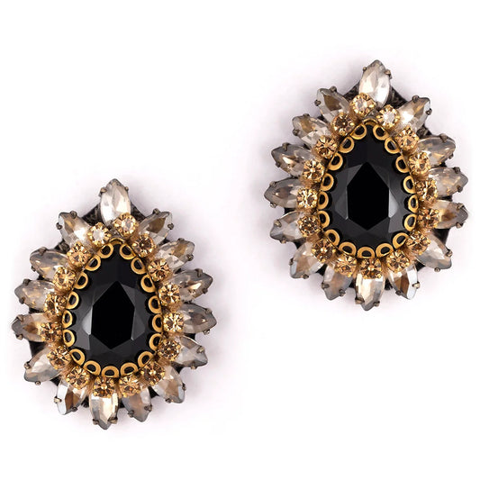 Leesha Crystal Teardrop Stud Earrings - Black