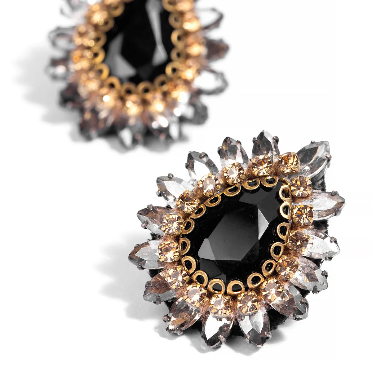 Leesha Crystal Teardrop Stud Earrings - Black
