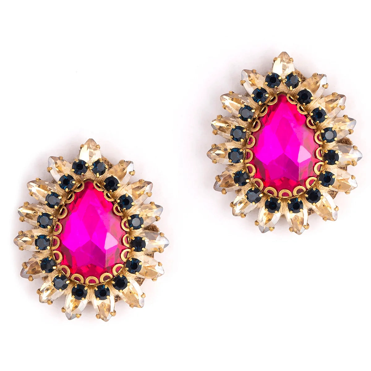 Leesha Crystal Teardrop Stud Earrings - Fuchsia