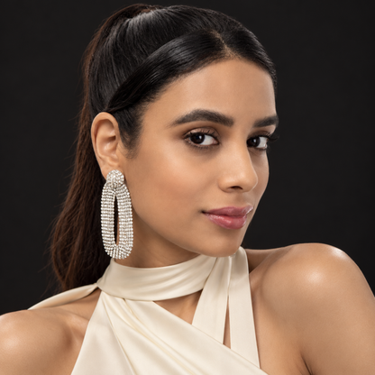 Shyna Draped Crystal Earrings - Silver