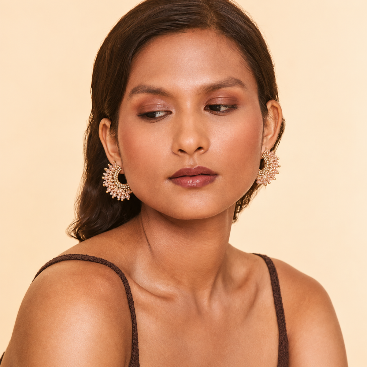Sierra Beaded Hoop Earrings - Champagne