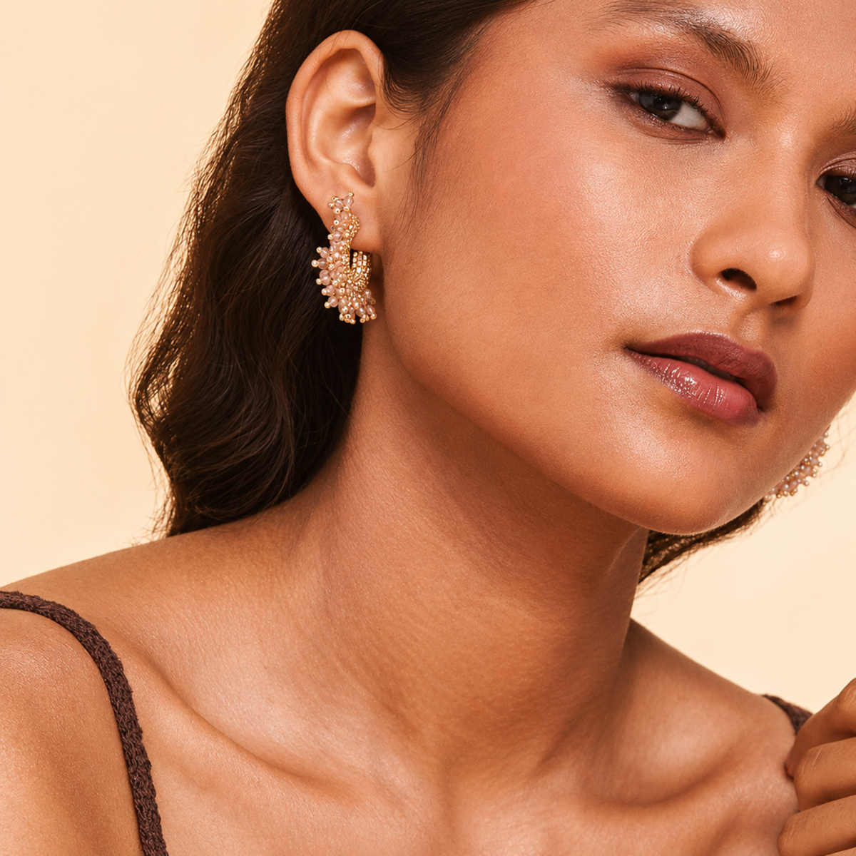 Sierra Beaded Hoop Earrings - Champagne
