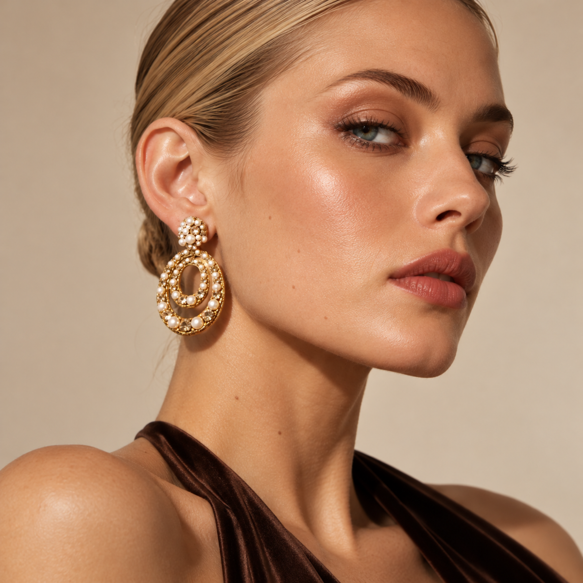 Spencer Double Hoop Earrings - Gold & Pearl