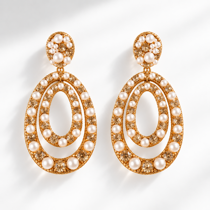 Spencer Double Hoop Earrings - Gold & Pearl