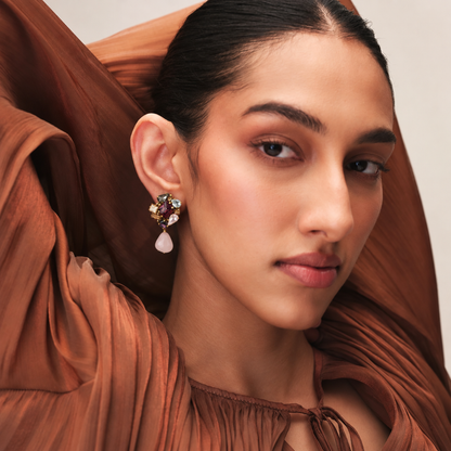 Kidar Crystal Cluster Drop Earrings - Pink