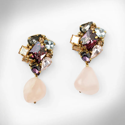 Kidar Crystal Cluster Drop Earrings - Pink