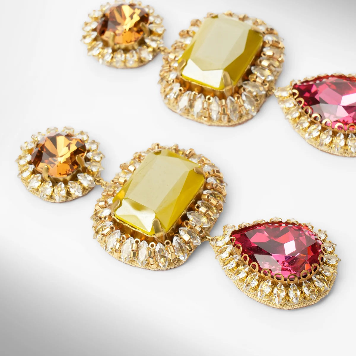 Sashi Geometric Crystal Drop Earrings - Olive & Pink