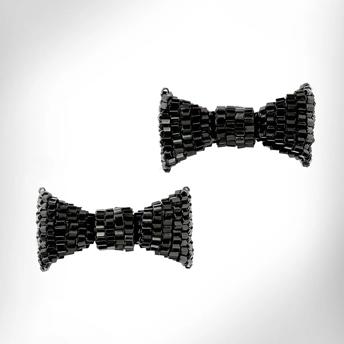 Beaded Bow Stud Earrings - Black