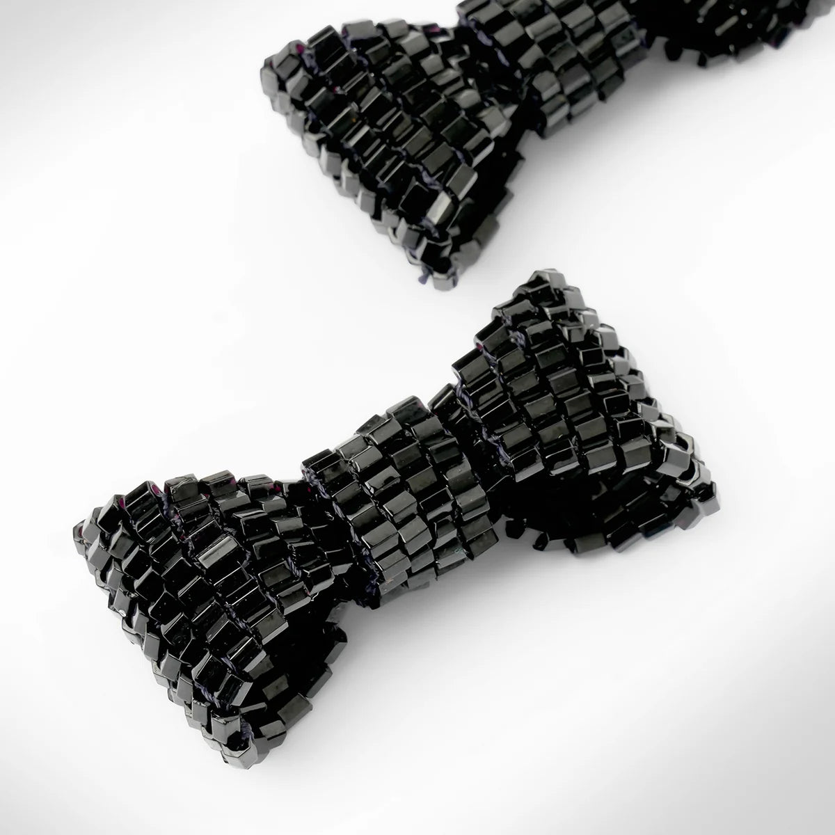 Beaded Bow Stud Earrings - Black