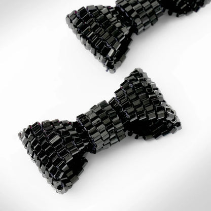 Beaded Bow Stud Earrings - Black